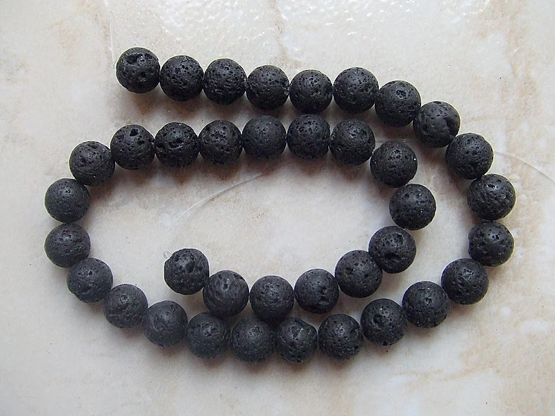 1filo/ 38pz perline pietre di lava vulcanica tondo 10mm colore nero