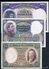 3 Billetes Estado Español 25,50 ,100 Pesetas 1931 Sc-