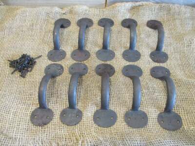 10 IRON HAND FORGED HANDLE PULLS GATE DOOR BARN CABINET DRAWER GRASP HANDLES