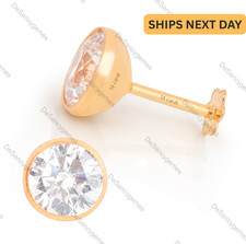 14K Solid Yellow Gold CZ Bezel Set Stud Earrings  Unisex Screw Back Sleeper Stud