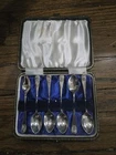 Antique Set 6 English Sterling Silver Goldwashed Demitasse Spoons Shell Pattern