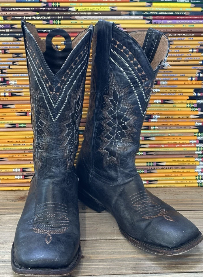 Ferrini Western Cowboy Boots Square Toe Black Size 9 EE Men's Rodeo - Image 2 of 4