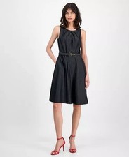 Tahari ASL Soft Denim Sleeveless Fit & Flare Dress Black 14 NWOT $159  