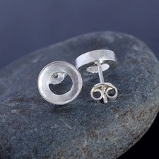 925 Sterling Silver 3mm Round Bezel Cup Stud Earrings DIY Setting Gift For Her