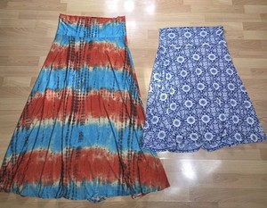 LuLaRoe Skirt Lot Of 2 Size XL Blue Orange Tie Dye & Blue White Stretch Waist