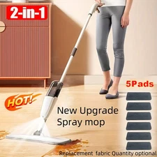 Microfiber Spray Mop w/5 Washable Pad Wet/Dry Floor Scraper Long Handle Flat Mop