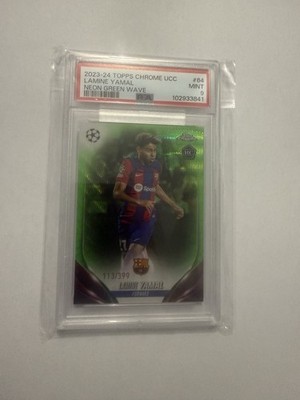 TOPPS 2023-24 CHROME UCC LAMINE YAMAL BARCELONA #64 GREEN WAVE /399 PSA 9