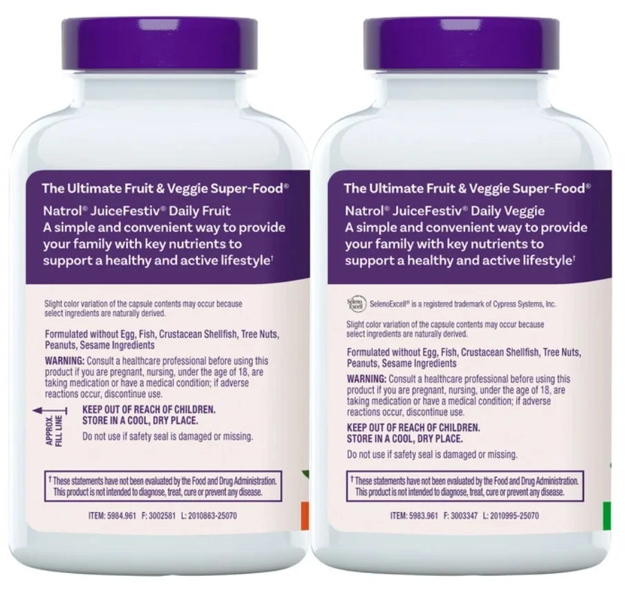 Natrol JuiceFestiv - FruitFestiv & VeggieFestiv, 120 cápsulas de frutas y 120 verduras Foto 2 de 4