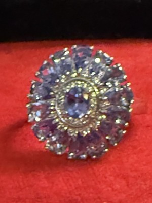 D Joy Tanz. ,White Zirc. Blue  Flow. Ring In Rhod. Over Ster. Silver Sz. 6, 3.75