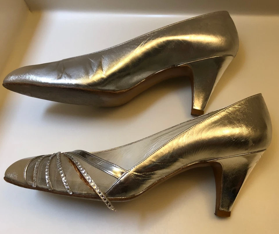 De colección MR SEYMOUR Stuart Weitzman Plateado Noche Tacones Zapatos Estrás Spray 9B Foto 3 de 4