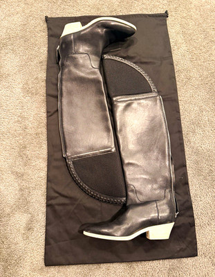 Alexander Wang Black Leather Over the Knee High Riding Boots Pointed Toe Zip 7
