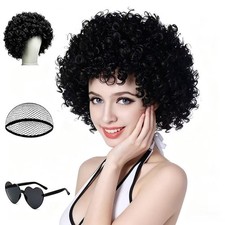 AICKER Short Kinky Curly Afro Wig for Women Men, 12 Inch Pack of 1 , black