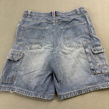Vintage Y2K Emergency Exit Baggy Denim Jean Cargo Shorts Size 34