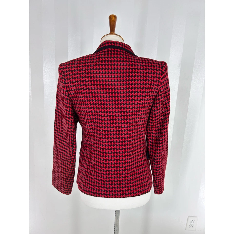 Blazer LILLIE RUBIN Mujer Vintage Rojo/Negro Pata de Gallo Talla 6 Foto 4 de 4