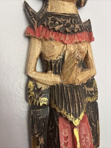 vintage wood carved balinese wall art figure goddess 23 inch x 4 1/2 spiritual - Picture 9 of 11