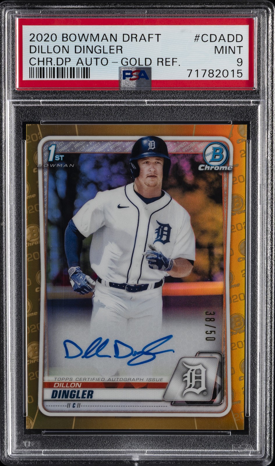2020 BOWMAN DRAFT CHROME DRAFT PICKS AUTOS DILLON DINGLER 38/50 PSA 9 AUTO