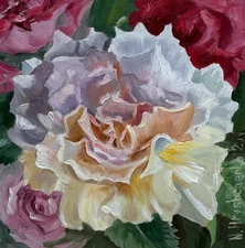 Still life Bouquet Roses Floral Style Original Oil Painting, 6x6 inch