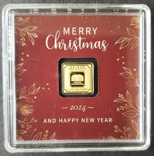 2024 Christmas Geiger 1 gram Gold Bar with Assay Certificate in a Plastic Holder