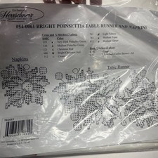 Vintage Herrschners Bright Poinsettia Table Runner/Napkins Stamped Cross Stitch