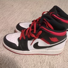 Nike Shoes Kid Boys 6.5 White Black Red Leather Air Jordan 1 Mid GS Sneakers