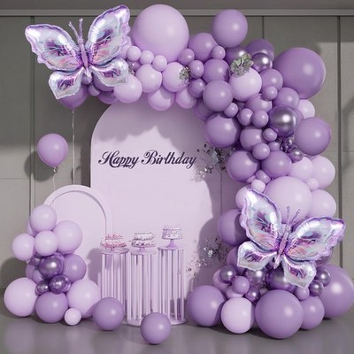 Butterfly Balloons Arch Garland Kit,Light Pastel Metallic Purple Balloons with