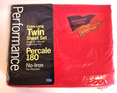 Springs Home Performance XL Twin Bed Sheet Set Red 180 Thread No Iron Percale