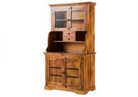 Anrichte Buffet Geschirr Schrank Glas 106X196 Akazie Massiv Holz Hell Kolonial