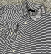 Banana Republic Factory Original Fit Mens Button Up Shirt Gray Stripe XL 17 17.5
