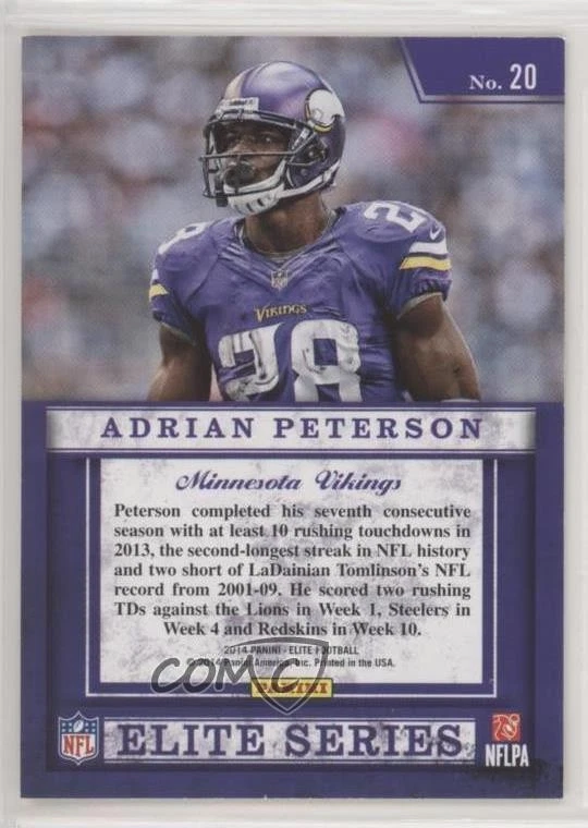 2014 Panini Elite Elite Series Gold /49 Adrian Peterson #20 - Image 2 of 2