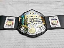 AWA World Heavyweight Championship Title 4mm Zinc Metal 100% Leather Adult Size