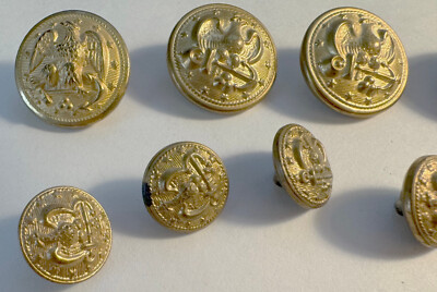 Lot of 8 Vintage World Navy Eagle w/Anchor Buttons - 2 Large 4 Small