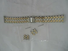 Mens Stainless Steel Silver/Gold Accent Wristwatch Band 6.25" Long + Spare Links