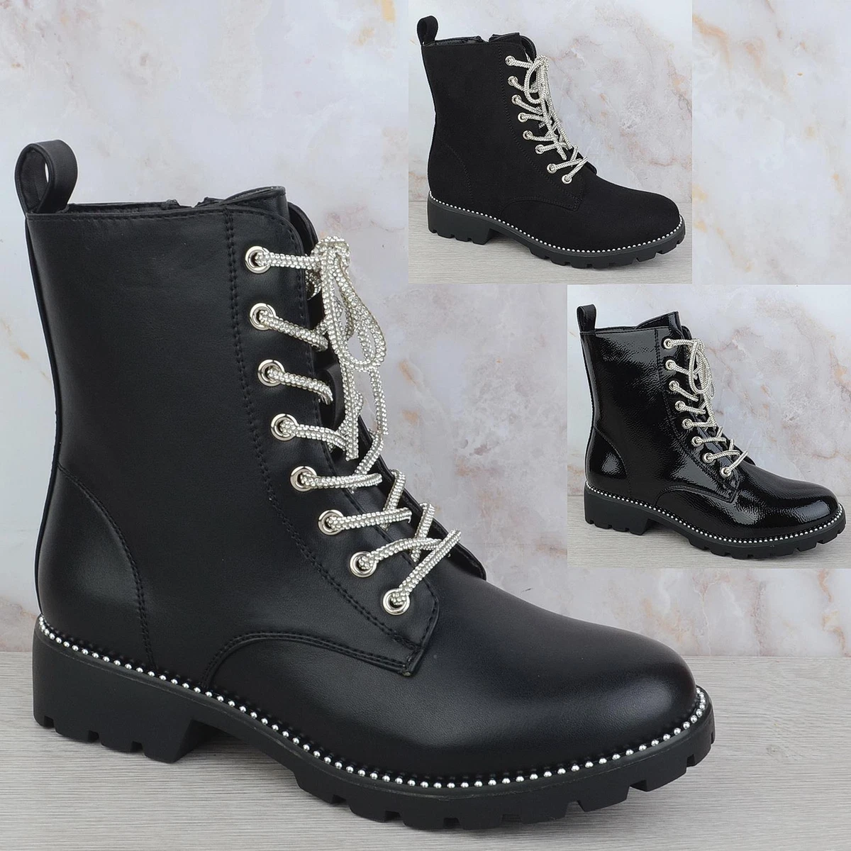 Ladies flat lace hotsell up ankle boots