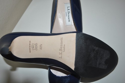 $325 L.K. Bennett SYBILA NAVY Blue Patent Leather Pump Heel Shoe 10 US 40.5 EU - Picture 6 of 7