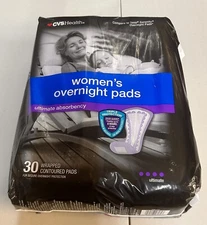 CVS Health Women’s Overnight Pads Ultimate Absorbency 30 Pads ~ New Sealed