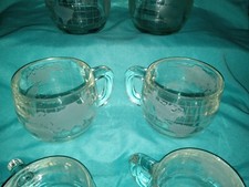 Vintage Nestle Nescafe World Globe Frosted Glass Coffee Mugs Cups - Set of 6