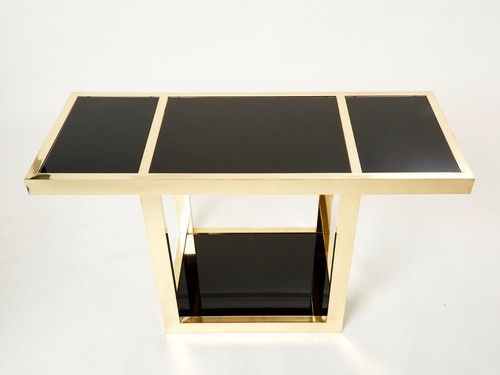 Italian Mid-Century brass black opaline console table 1970s - Picture 6 of 10