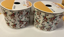 Lot Of 2 -2.5”x 25ft Celebrate It Wired Ribbon. Fall Small Floral Brown Ivory