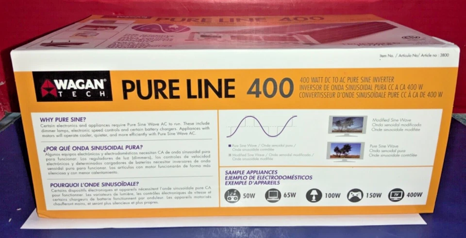 Wagan Tech Pure Line 1000 Watt DC to AC Pure Sine Inverter W/ Dash Mount Switch - Image 2 of 4