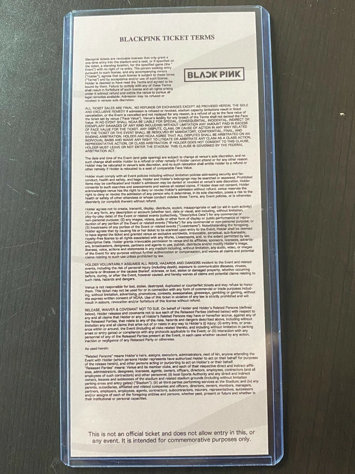 2019 BLACKPINK Tour Commemorative Replica Ticket Stub The FORUM 4/17/19 concert - Image 3 of 3