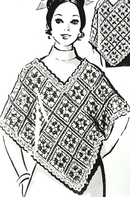 5468 Vintage Mail Order GRANNY Square PONCHO Pattern to Crochet (Repro)
