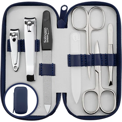 MARQUS Maniküre Set Solingen in Leder Etui blau - Made in Germany Solingen 7-teilig