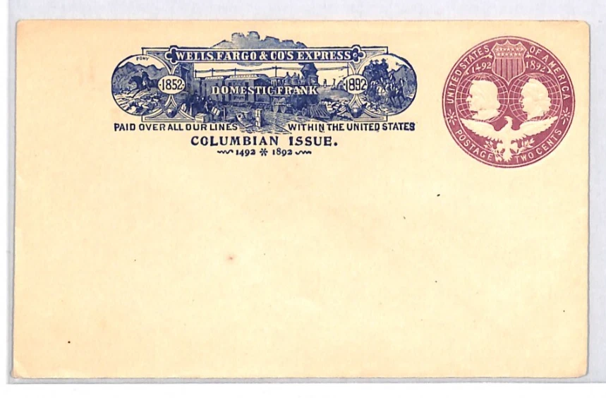 USA Cover *WELLS FARGO EXPRESS* ADVERT 2c COLOMBUS Stationery Scott.U349 XU92 - Image 2 of 4