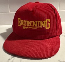 Vintage Browning Shotgun Red Corduroy SnapBack Cap Hat Fishing Hunting