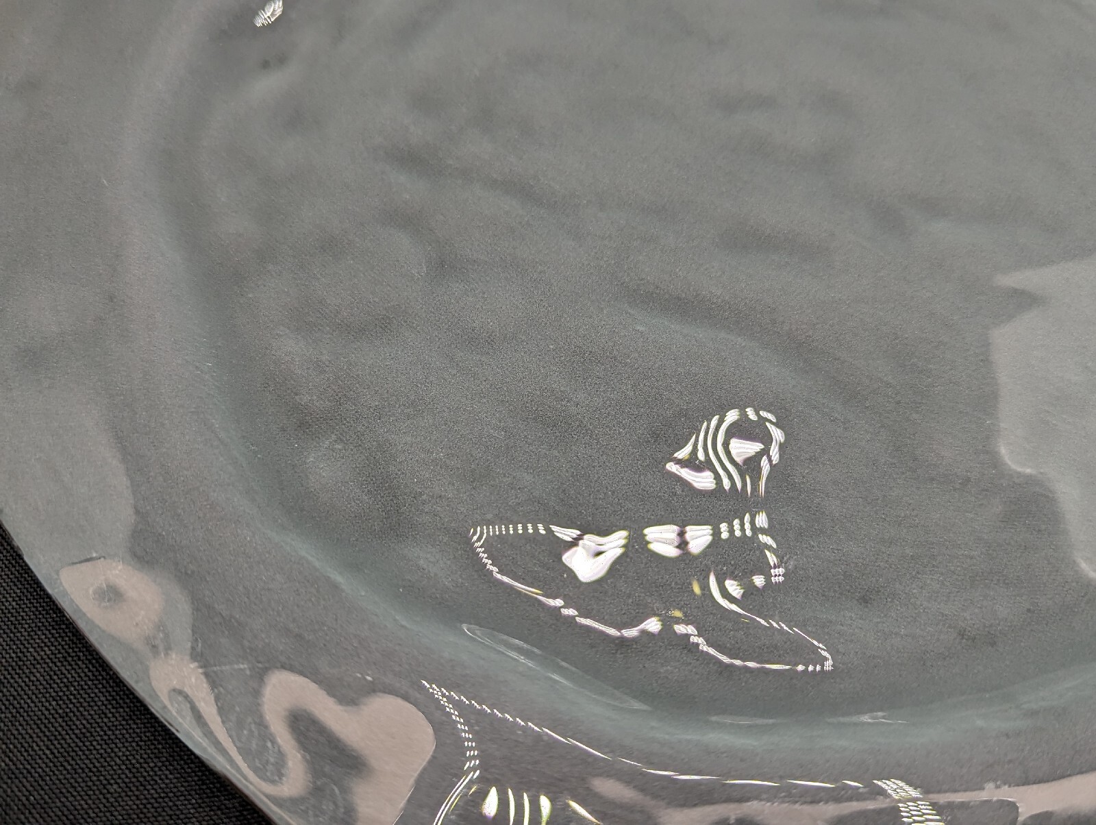 Annie Glass Frosted Freeform Platter Tray 12.5 in Gold Accent Signed Beach Ocean