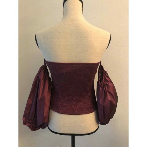 Blusa Tracy Reese Adulto 6 Púrpura Sólido Mangas Abullonadas Cuello Corazón Para Mujer - Imagen 5 de 7