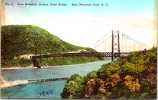 Postcard Bear Mountain New York Hudson River Bridge Posted 1940