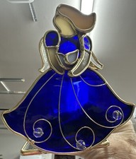 VTG Stained Glass Angel Holding Doves, Tea Light Candle Holder Cobalt Blue.