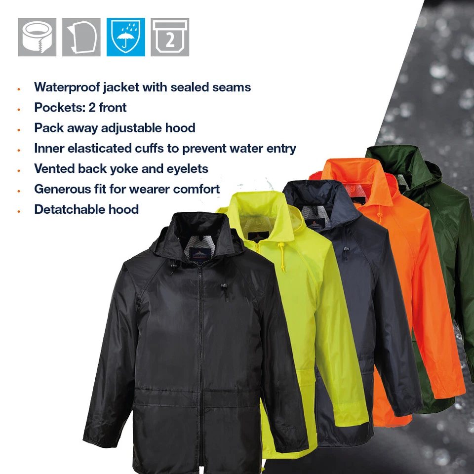 Portwest US440 Mens Waterproof Rain Jacket Lightweight Coat Pack Away Hood - Image 4 of 4