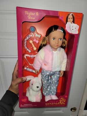 Our Generation Skylar & Bow Matching 18'' Doll & Pet Rainbow Puppy Set